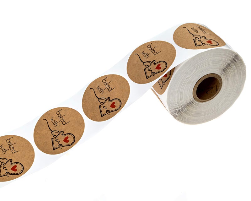 SBlabels 2" Round Natural Kraft Baked with Love Stickers / 500 Brown Kraft Labels / 2 Inch Made with Love Food Seals/Made in The USA - Image 3